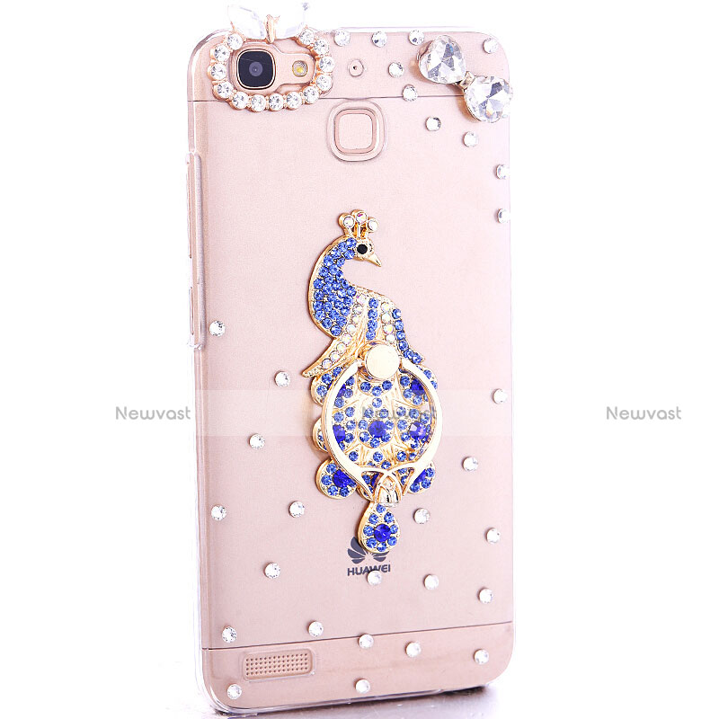 Luxury Diamond Bling Peacock Hard Rigid Case Cover for Huawei P8 Lite Smart Blue