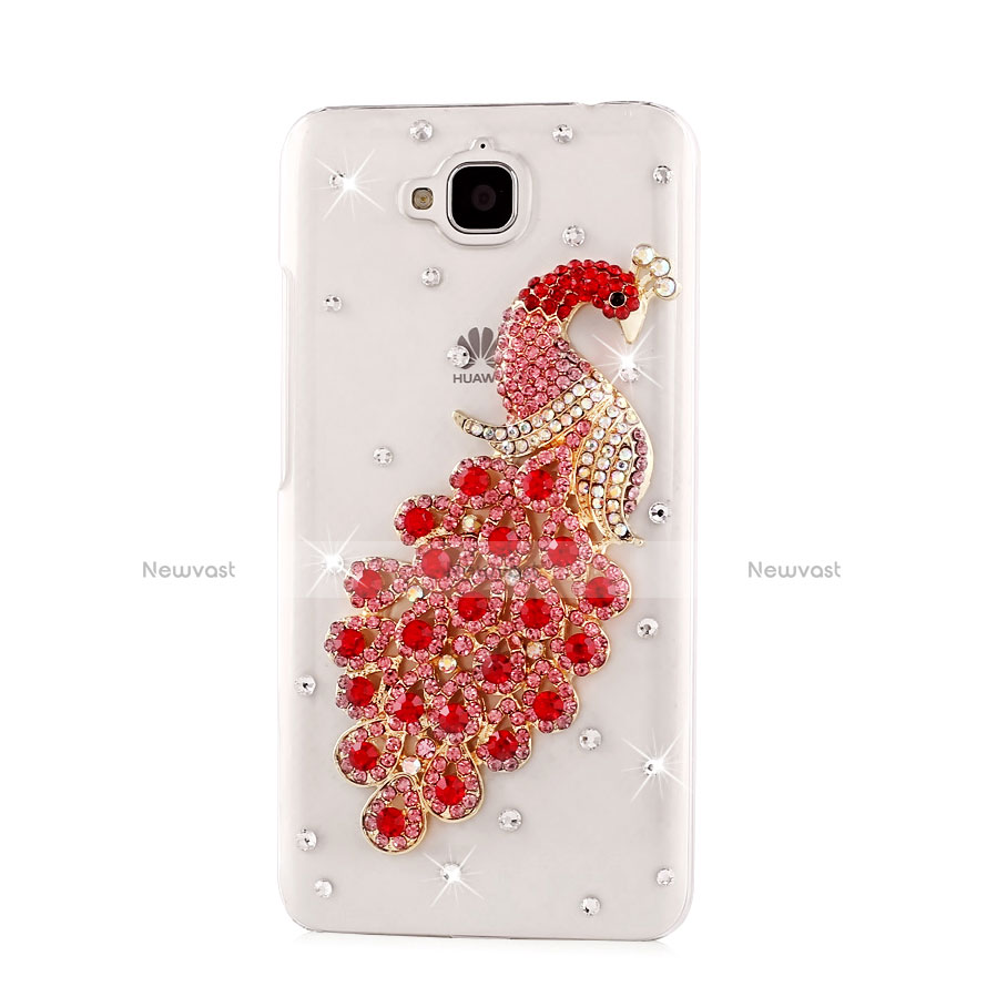 Luxury Diamond Bling Peacock Hard Rigid Case Cover for Huawei Y6 Pro Red