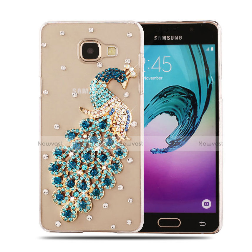 Luxury Diamond Bling Peacock Hard Rigid Case Cover for Samsung Galaxy A5 (2016) SM-A510F Sky Blue