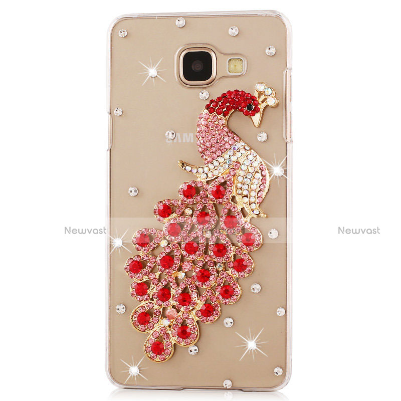 Luxury Diamond Bling Peacock Hard Rigid Case Cover for Samsung Galaxy On7 (2016) G6100 Red