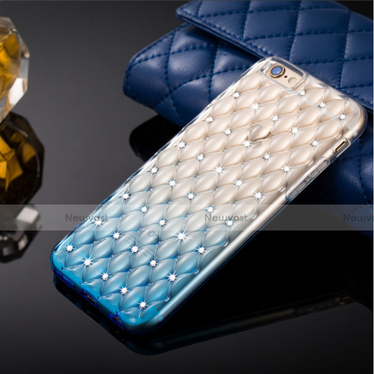 Luxury Diamond Bling Transparent Gel Gradient Soft Case for Apple iPhone 6S Blue