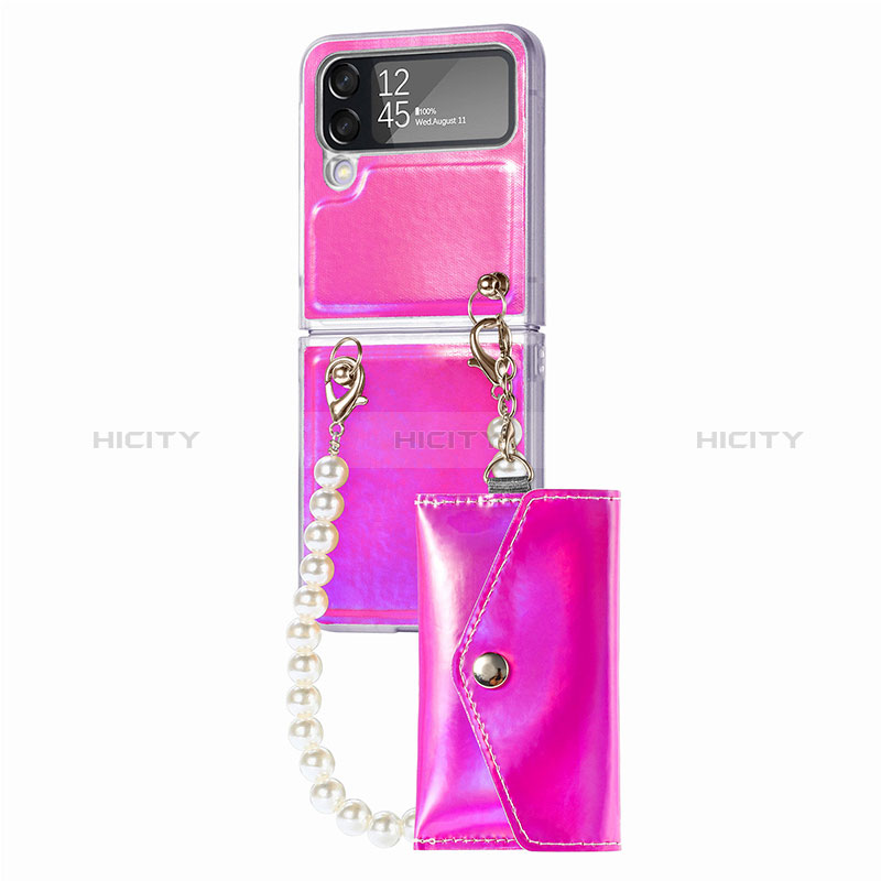 Luxury Leather Matte Finish and Plastic Back Cover Case B02 for Samsung Galaxy Z Flip4 5G