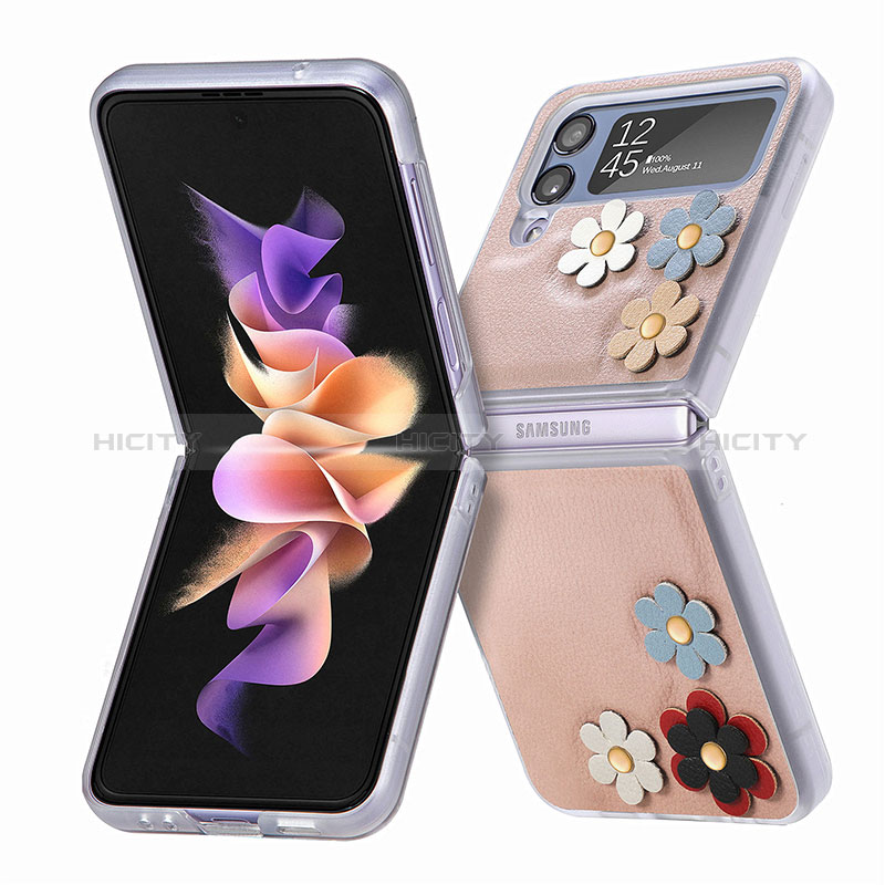 Luxury Leather Matte Finish and Plastic Back Cover Case B03 for Samsung Galaxy Z Flip4 5G