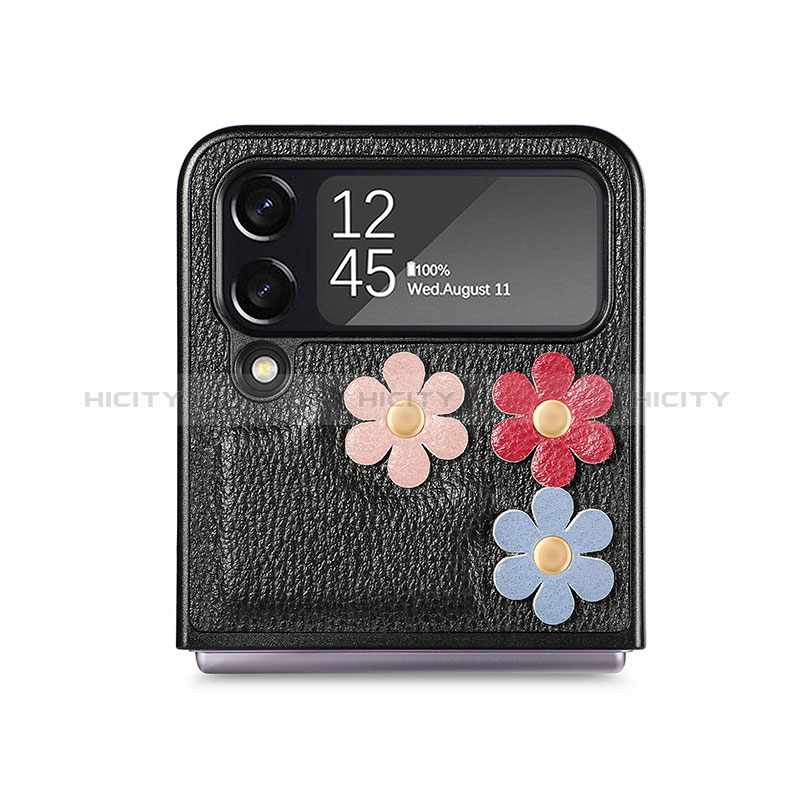 Luxury Leather Matte Finish and Plastic Back Cover Case B03 for Samsung Galaxy Z Flip4 5G