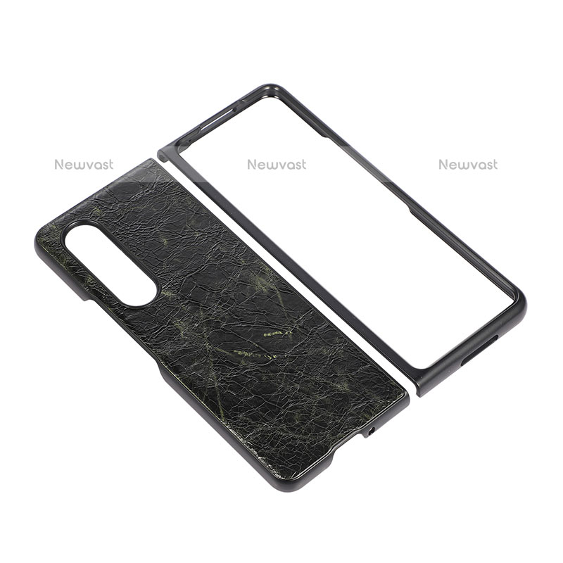 Luxury Leather Matte Finish and Plastic Back Cover Case B05 for Samsung Galaxy Z Fold3 5G