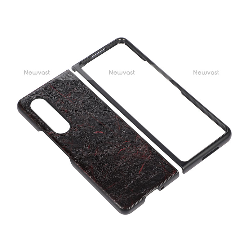 Luxury Leather Matte Finish and Plastic Back Cover Case B05 for Samsung Galaxy Z Fold3 5G