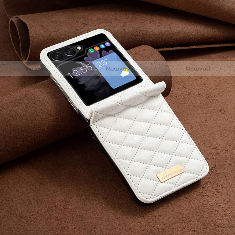 Luxury Leather Matte Finish and Plastic Back Cover Case BF6 for Samsung Galaxy Z Flip5 5G White