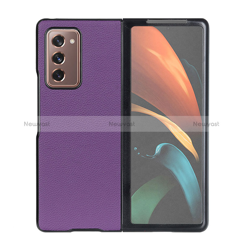 Luxury Leather Matte Finish and Plastic Back Cover Case BH1 for Samsung Galaxy Z Fold2 5G Purple