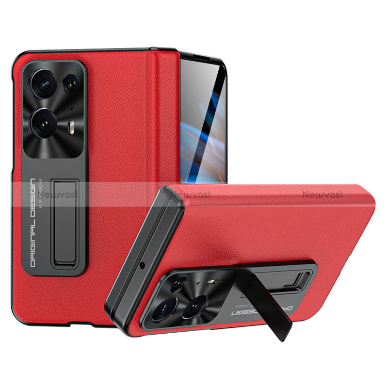 Luxury Leather Matte Finish and Plastic Back Cover Case BH19 for Oppo Find N2 5G Red