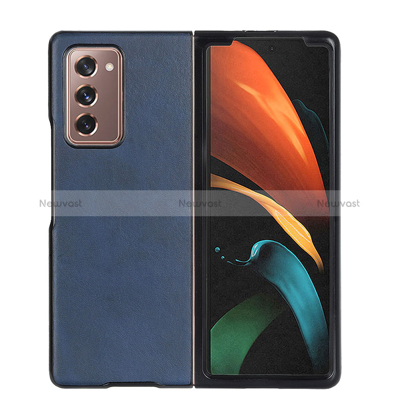 Luxury Leather Matte Finish and Plastic Back Cover Case BH4 for Samsung Galaxy Z Fold2 5G Blue