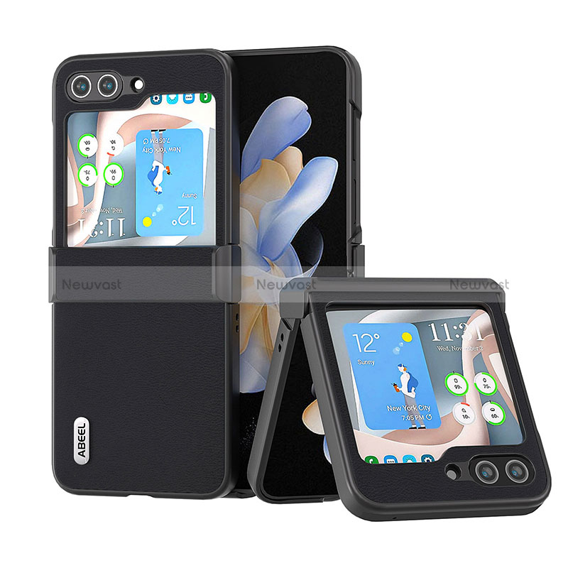 Luxury Leather Matte Finish and Plastic Back Cover Case BH5 for Samsung Galaxy Z Flip5 5G Black