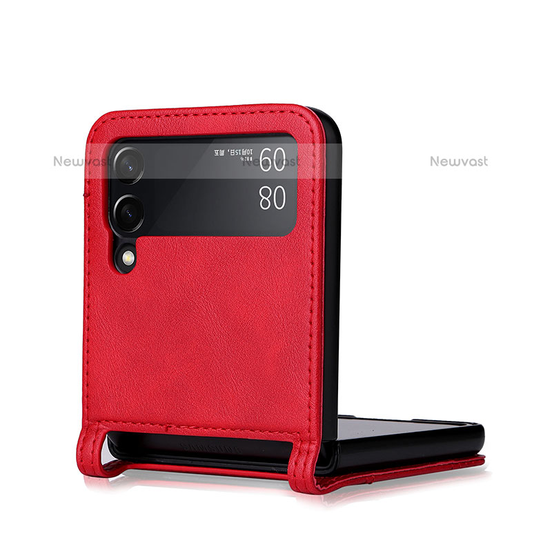 Luxury Leather Matte Finish and Plastic Back Cover Case BY1 for Samsung Galaxy Z Flip3 5G