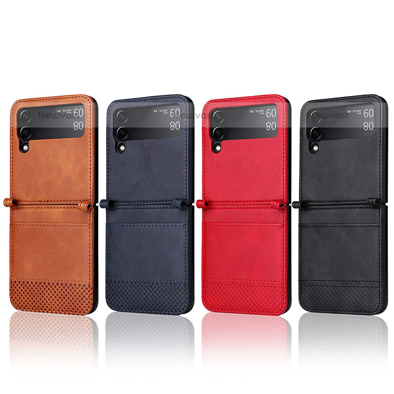 Luxury Leather Matte Finish and Plastic Back Cover Case BY1 for Samsung Galaxy Z Flip3 5G