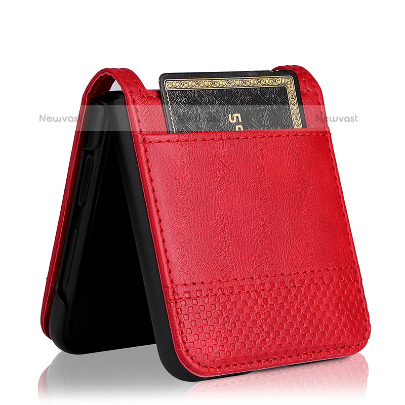 Luxury Leather Matte Finish and Plastic Back Cover Case BY1 for Samsung Galaxy Z Flip3 5G