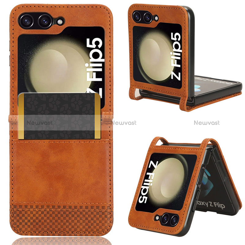 Luxury Leather Matte Finish and Plastic Back Cover Case BY2 for Samsung Galaxy Z Flip5 5G