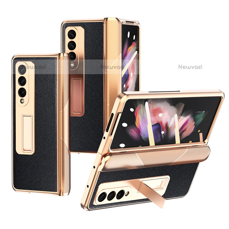 Luxury Leather Matte Finish and Plastic Back Cover Case C01 for Samsung Galaxy Z Fold3 5G