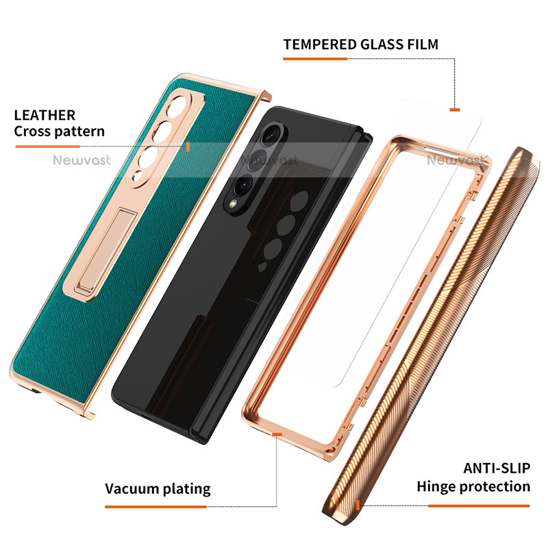 Luxury Leather Matte Finish and Plastic Back Cover Case C01 for Samsung Galaxy Z Fold3 5G