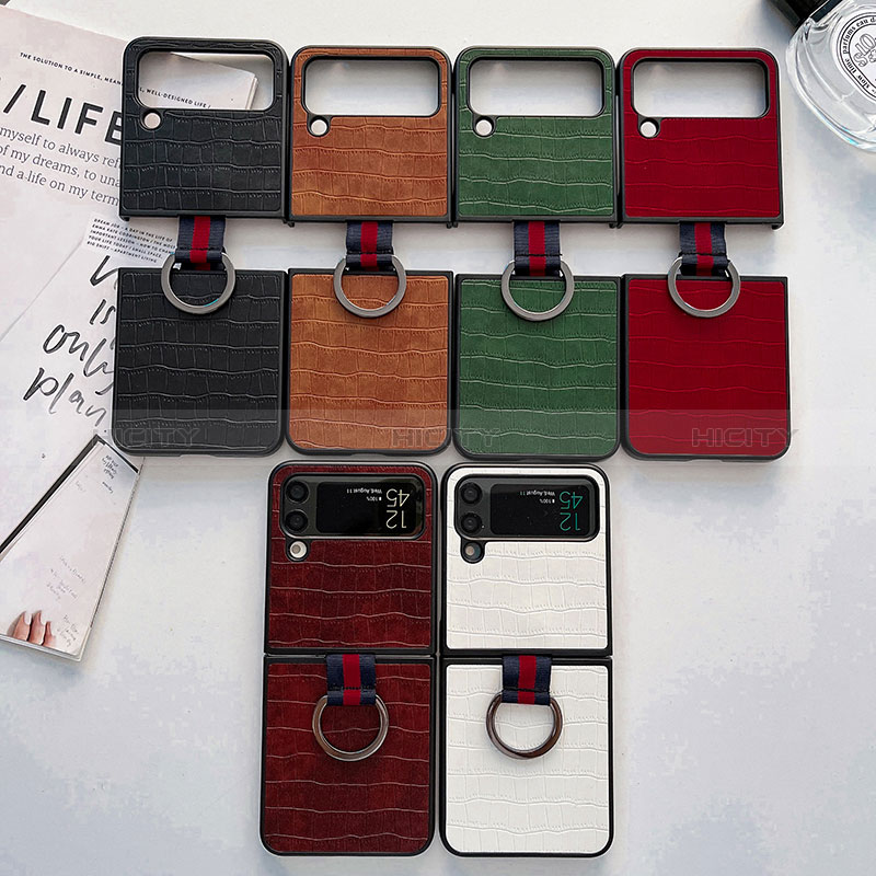 Luxury Leather Matte Finish and Plastic Back Cover Case C02 for Samsung Galaxy Z Flip4 5G