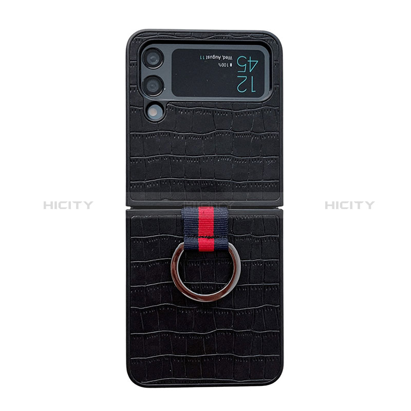 Luxury Leather Matte Finish and Plastic Back Cover Case C02 for Samsung Galaxy Z Flip4 5G Black