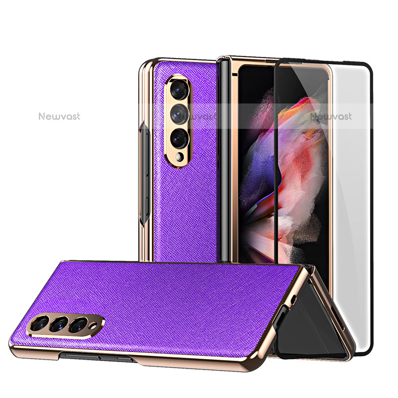 Luxury Leather Matte Finish and Plastic Back Cover Case C02 for Samsung Galaxy Z Fold3 5G