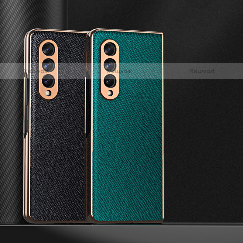 Luxury Leather Matte Finish and Plastic Back Cover Case C02 for Samsung Galaxy Z Fold3 5G