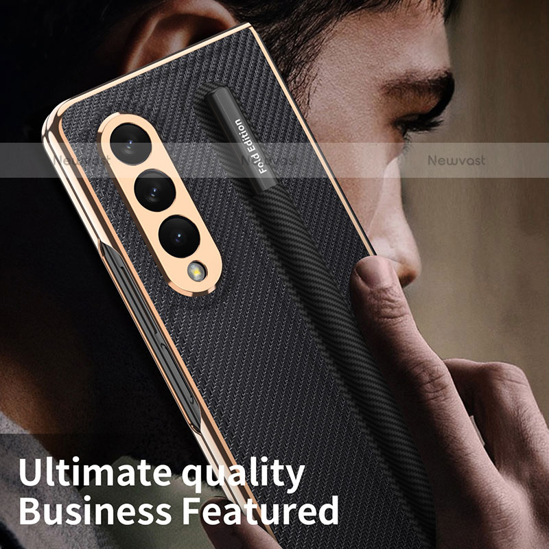 Luxury Leather Matte Finish and Plastic Back Cover Case C04 for Samsung Galaxy Z Fold3 5G