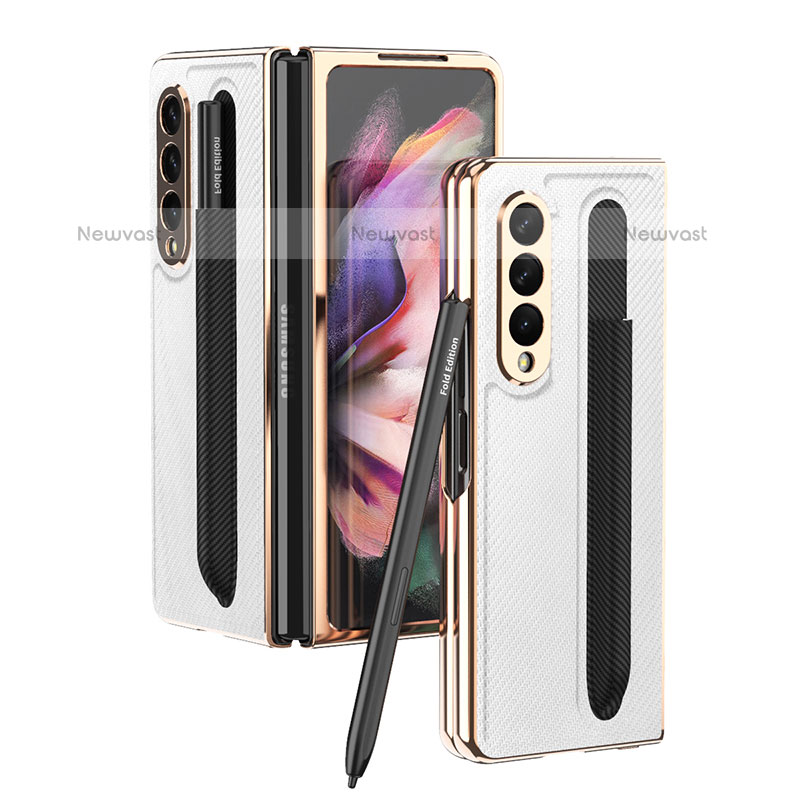 Luxury Leather Matte Finish and Plastic Back Cover Case C04 for Samsung Galaxy Z Fold3 5G