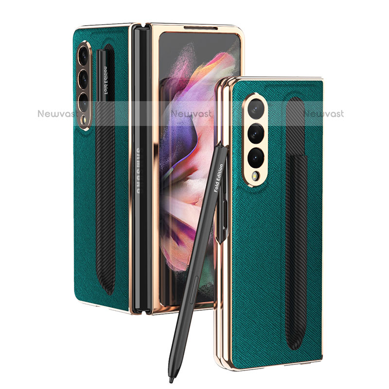 Luxury Leather Matte Finish and Plastic Back Cover Case C05 for Samsung Galaxy Z Fold3 5G