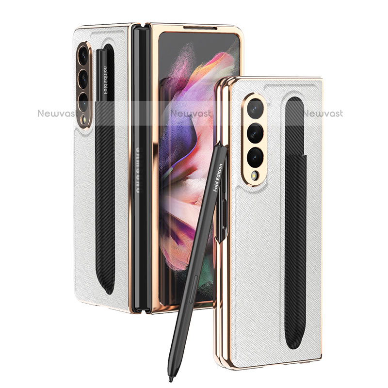 Luxury Leather Matte Finish and Plastic Back Cover Case C05 for Samsung Galaxy Z Fold3 5G