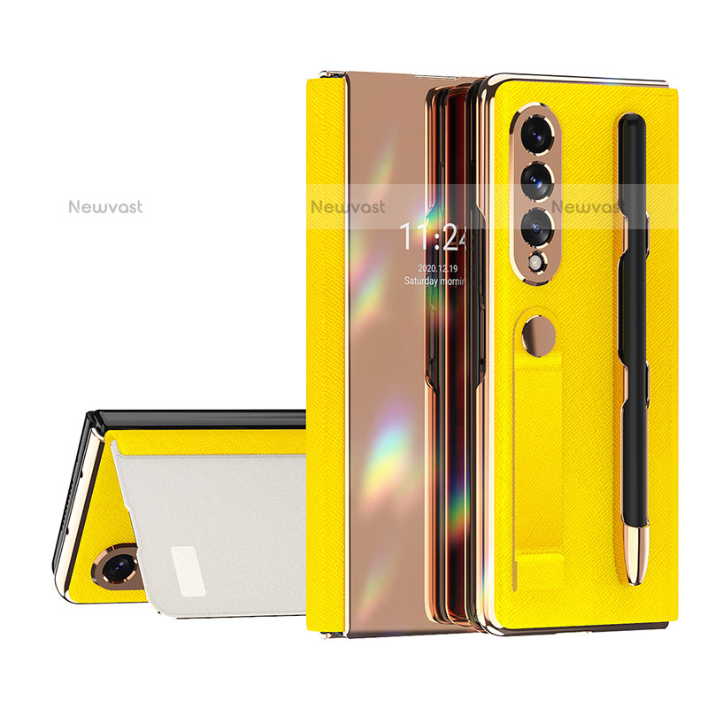 Luxury Leather Matte Finish and Plastic Back Cover Case C07 for Samsung Galaxy Z Fold3 5G Yellow