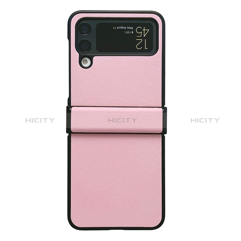 Luxury Leather Matte Finish and Plastic Back Cover Case C08 for Samsung Galaxy Z Flip4 5G Rose Gold