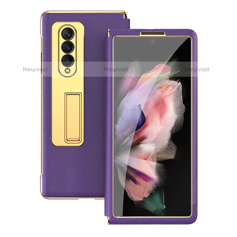 Luxury Leather Matte Finish and Plastic Back Cover Case C08 for Samsung Galaxy Z Fold3 5G
