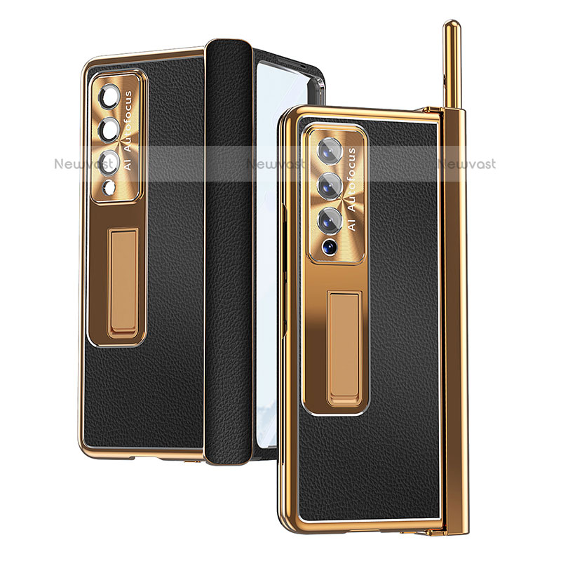 Luxury Leather Matte Finish and Plastic Back Cover Case C09 for Samsung Galaxy Z Fold3 5G