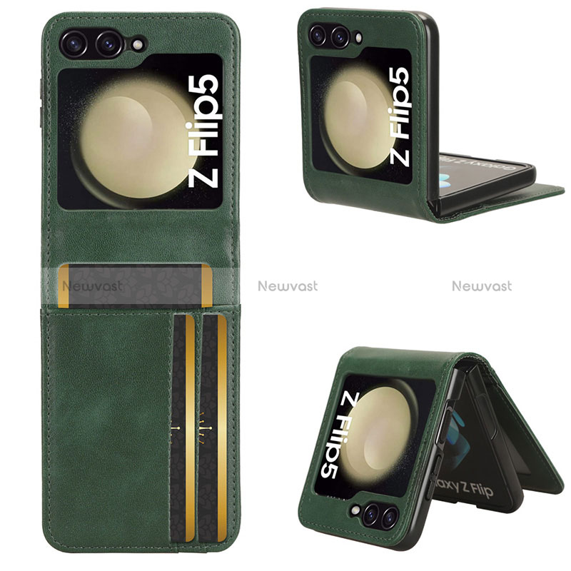 Luxury Leather Matte Finish and Plastic Back Cover Case CX2 for Samsung Galaxy Z Flip5 5G Green