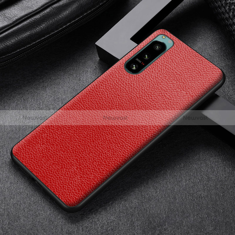 Luxury Leather Matte Finish and Plastic Back Cover Case for Sony Xperia 5 III