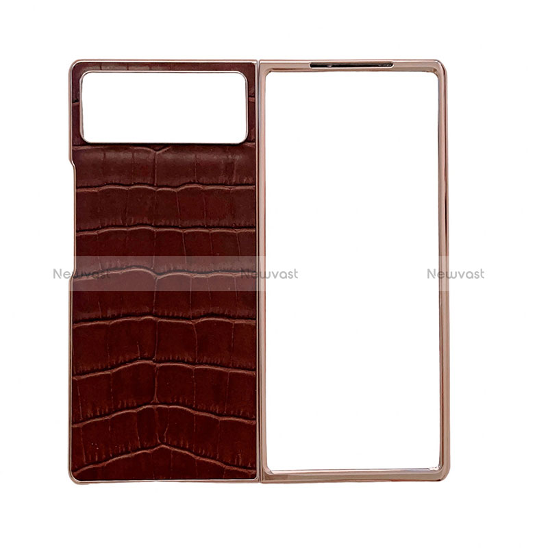 Luxury Leather Matte Finish and Plastic Back Cover Case for Xiaomi Mix Fold 2 5G Brown