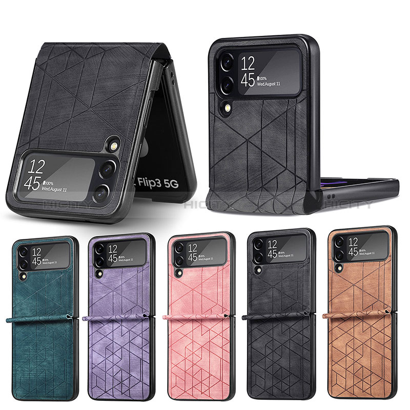 Luxury Leather Matte Finish and Plastic Back Cover Case H01 for Samsung Galaxy Z Flip4 5G