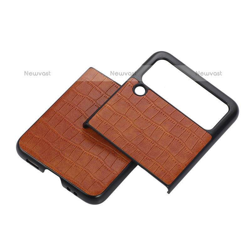 Luxury Leather Matte Finish and Plastic Back Cover Case H06 for Samsung Galaxy Z Flip3 5G
