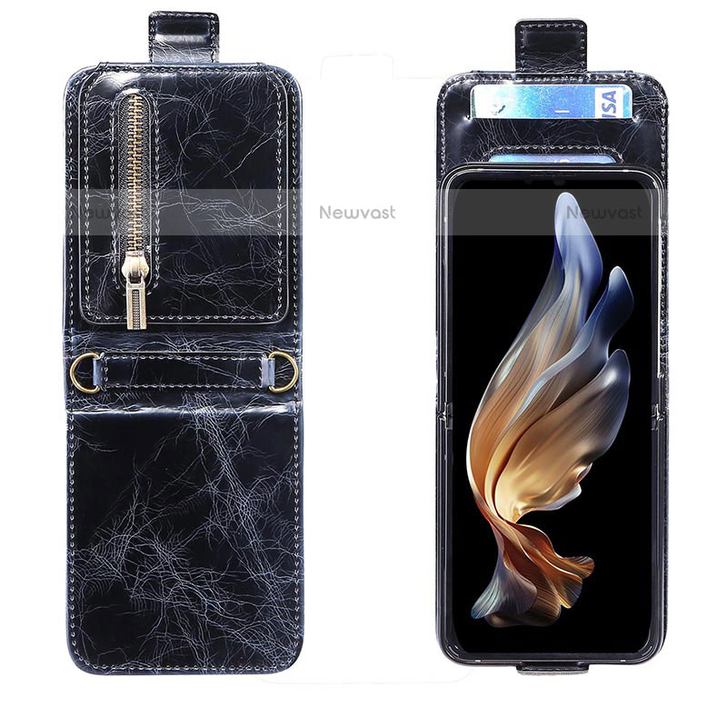 Luxury Leather Matte Finish and Plastic Back Cover Case JD2 for Samsung Galaxy Z Flip3 5G Black