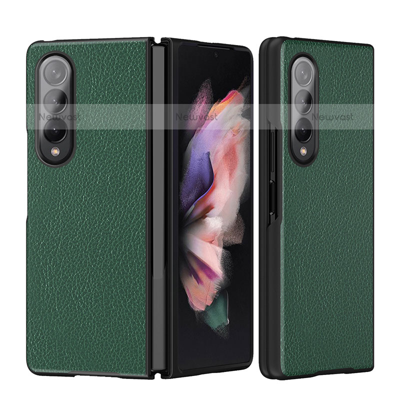 Luxury Leather Matte Finish and Plastic Back Cover Case L08 for Samsung Galaxy Z Fold3 5G Green