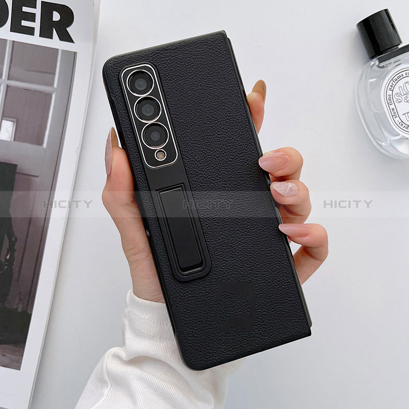 Luxury Leather Matte Finish and Plastic Back Cover Case L09 for Samsung Galaxy Z Fold4 5G Black