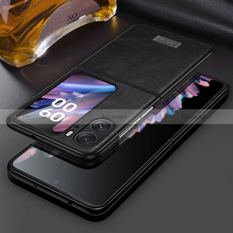 Luxury Leather Matte Finish and Plastic Back Cover Case LD1 for Oppo Find N2 Flip 5G