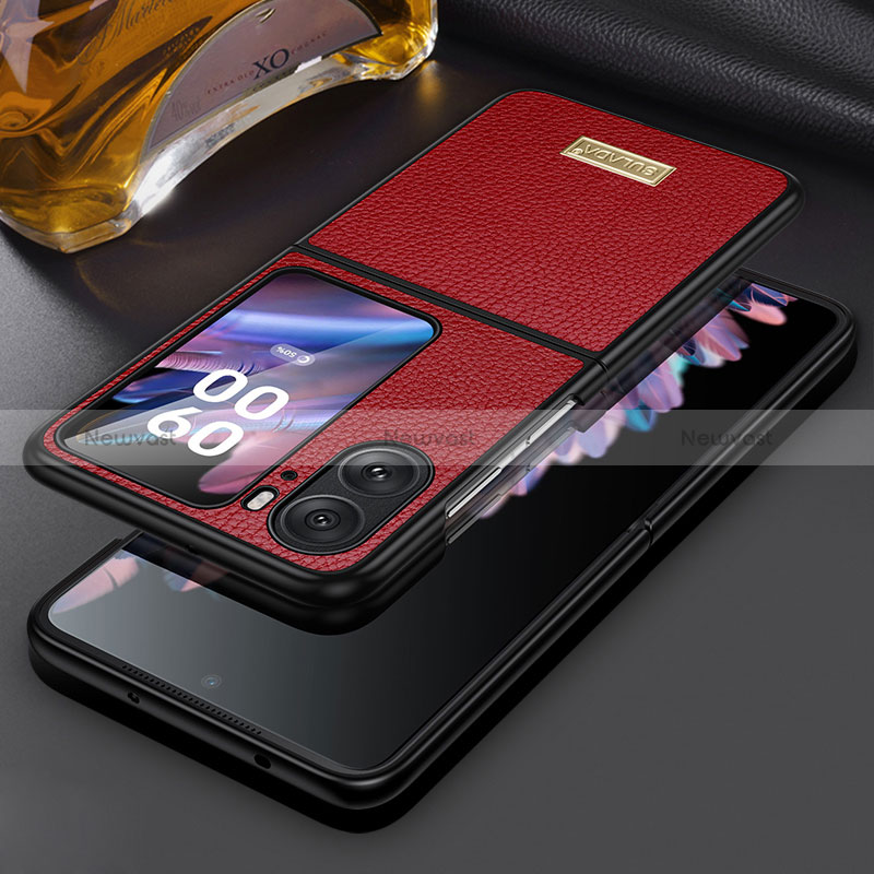 Luxury Leather Matte Finish and Plastic Back Cover Case LD2 for Oppo Find N2 Flip 5G