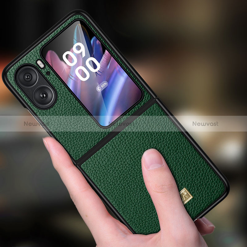 Luxury Leather Matte Finish and Plastic Back Cover Case LD2 for Oppo Find N2 Flip 5G
