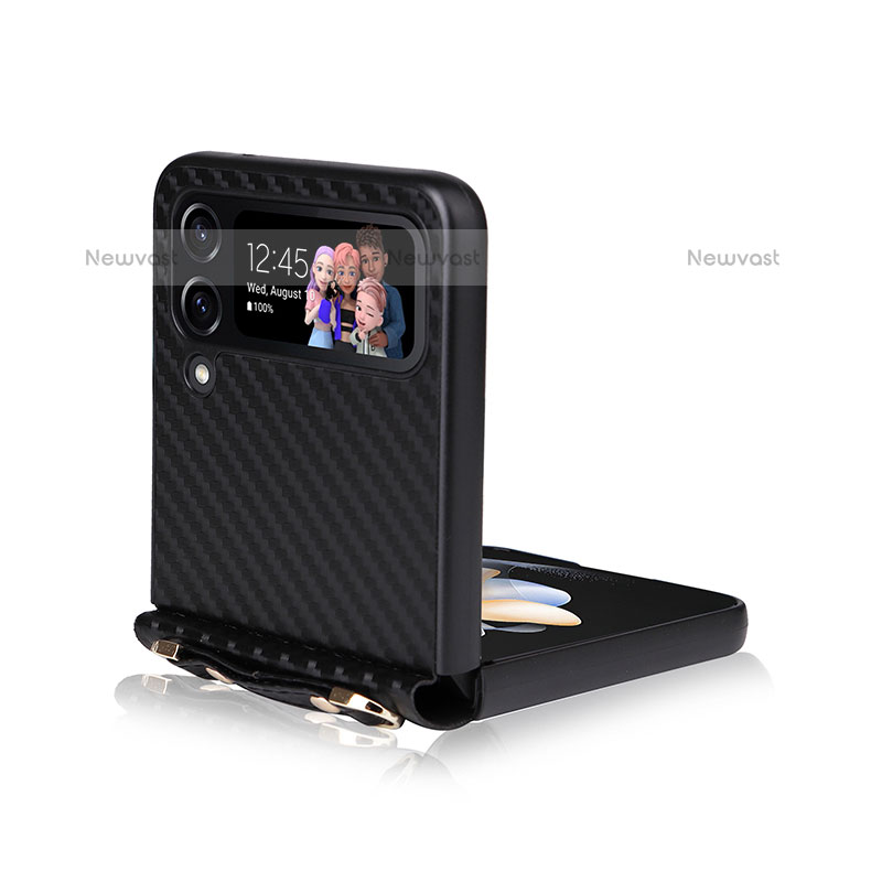 Luxury Leather Matte Finish and Plastic Back Cover Case R01 for Samsung Galaxy Z Flip3 5G