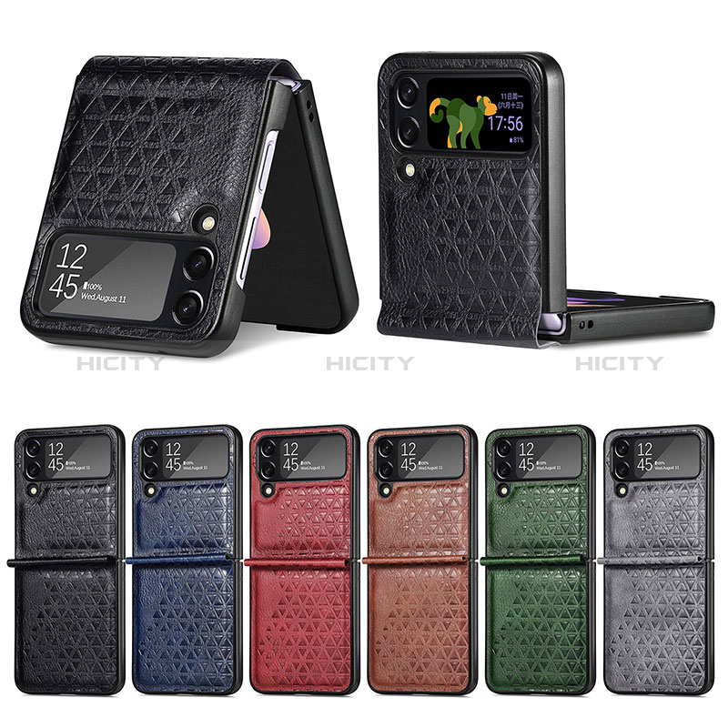 Luxury Leather Matte Finish and Plastic Back Cover Case R02 for Samsung Galaxy Z Flip4 5G