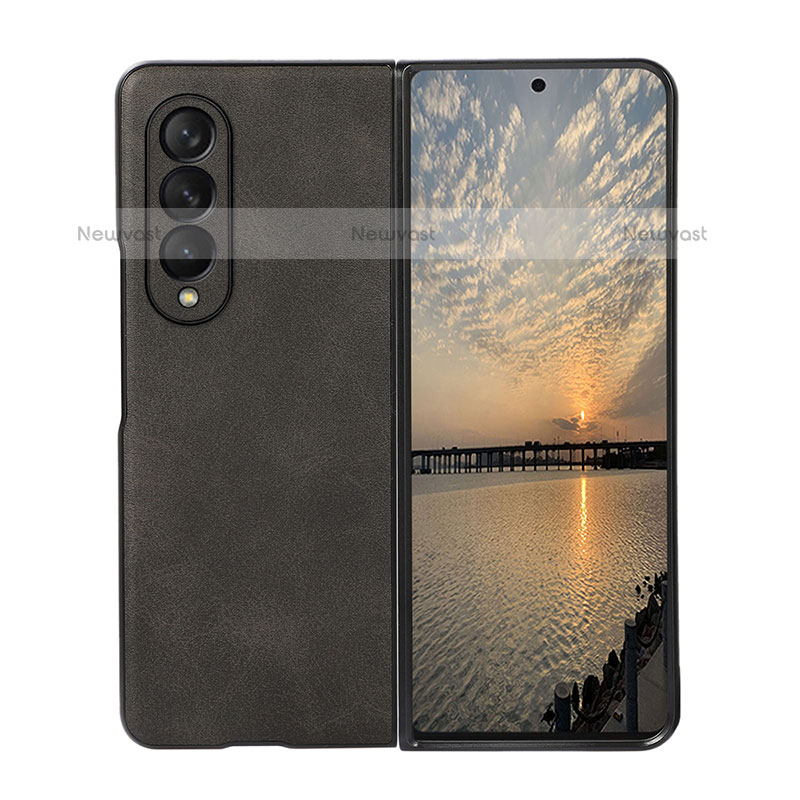 Luxury Leather Matte Finish and Plastic Back Cover Case R02 for Samsung Galaxy Z Fold3 5G