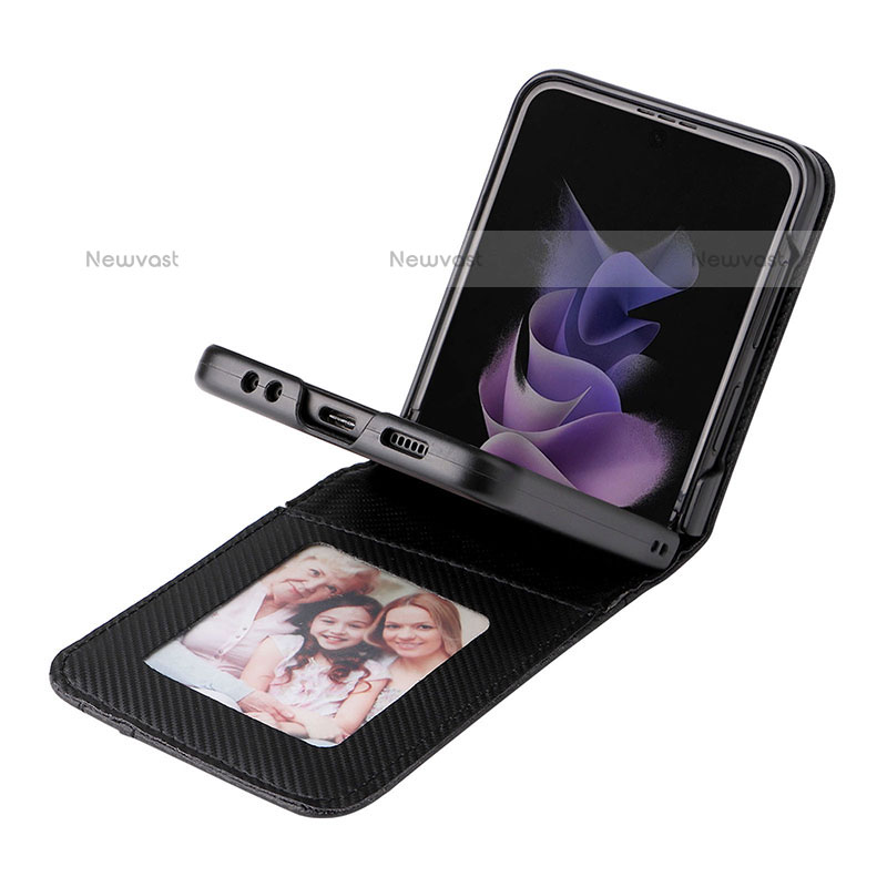 Luxury Leather Matte Finish and Plastic Back Cover Case R03 for Samsung Galaxy Z Flip3 5G