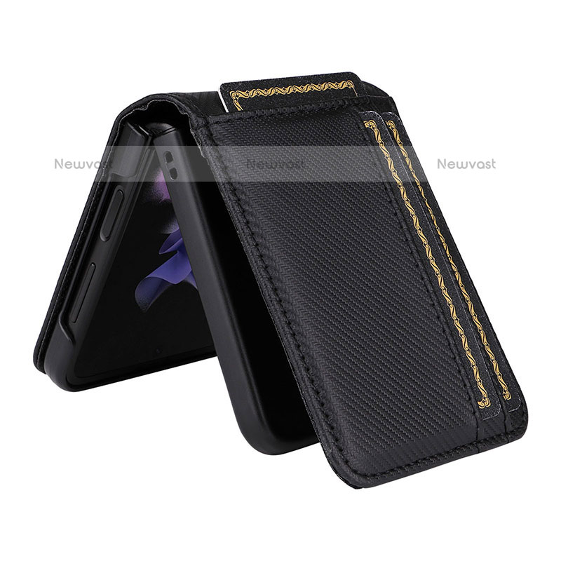 Luxury Leather Matte Finish and Plastic Back Cover Case R03 for Samsung Galaxy Z Flip3 5G