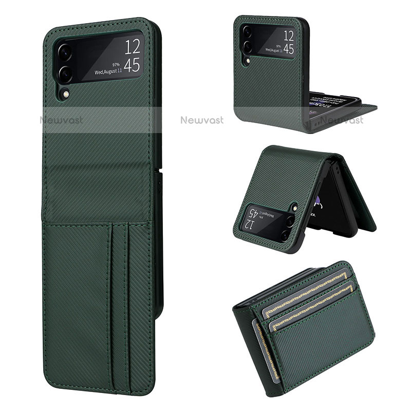 Luxury Leather Matte Finish and Plastic Back Cover Case R03 for Samsung Galaxy Z Flip3 5G